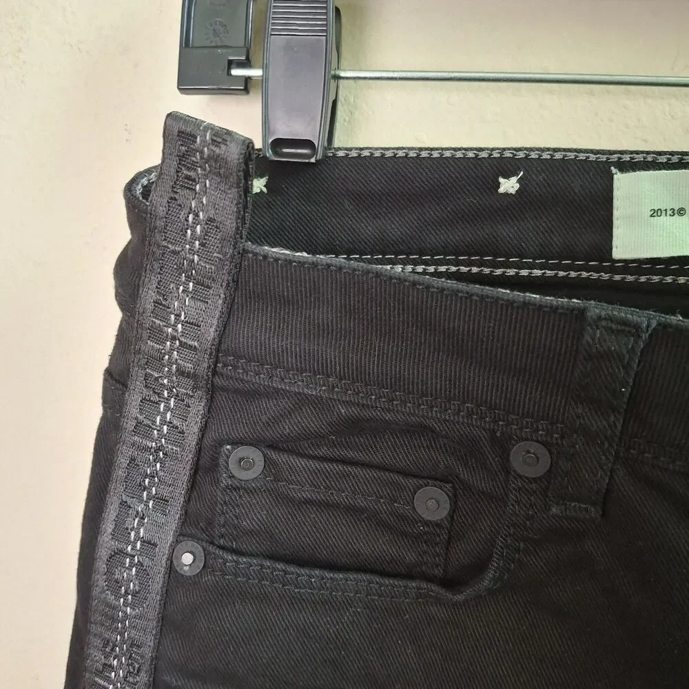 Off White Virgil Abloh Black Denim Slim Fit Jeans 28 Logo Tape Side Stripe ITALY